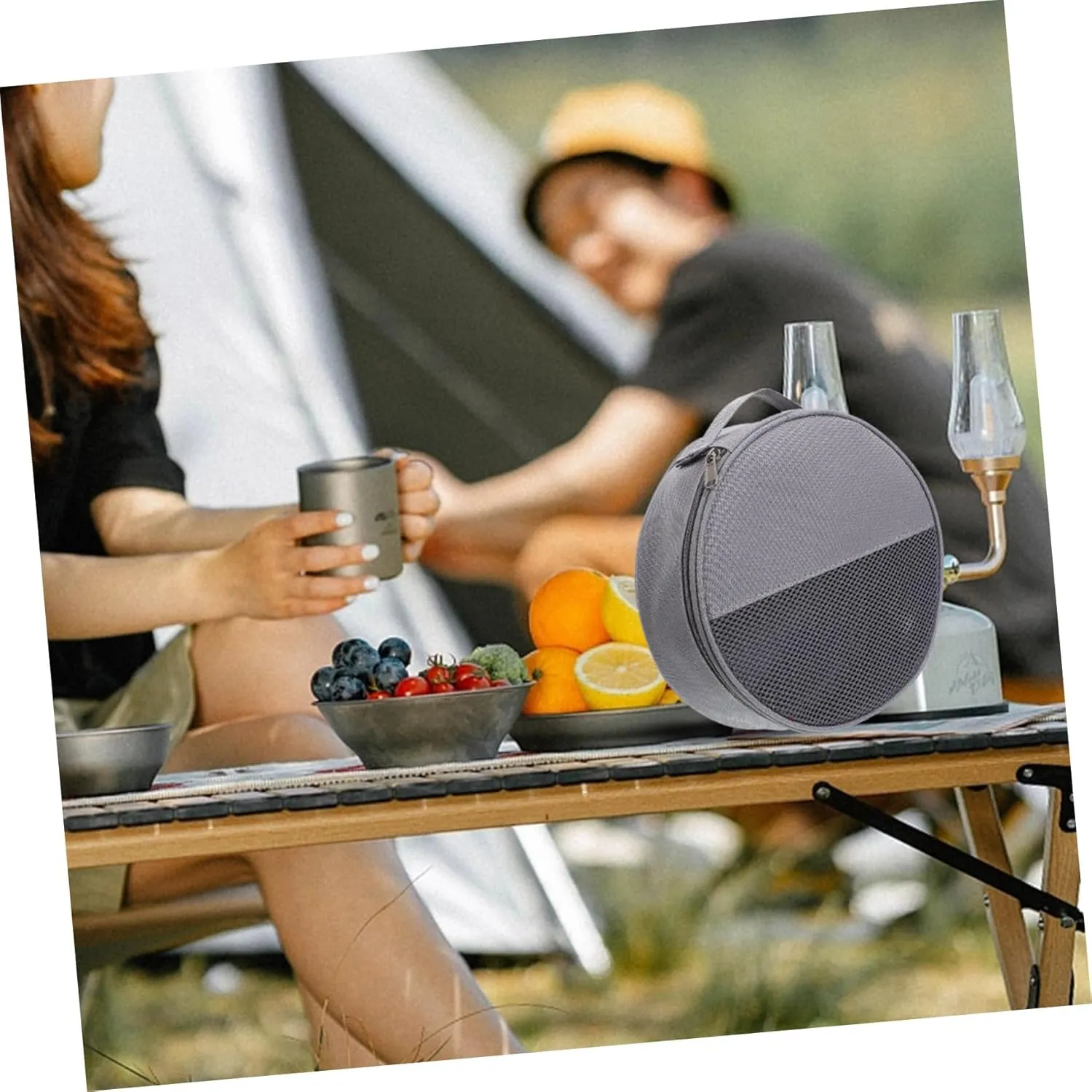 Sosoport Outdoor Tableware Bag Canvas Bag Picnic Tableware Bag Round Plate Bag Camping Bags Camping Storage