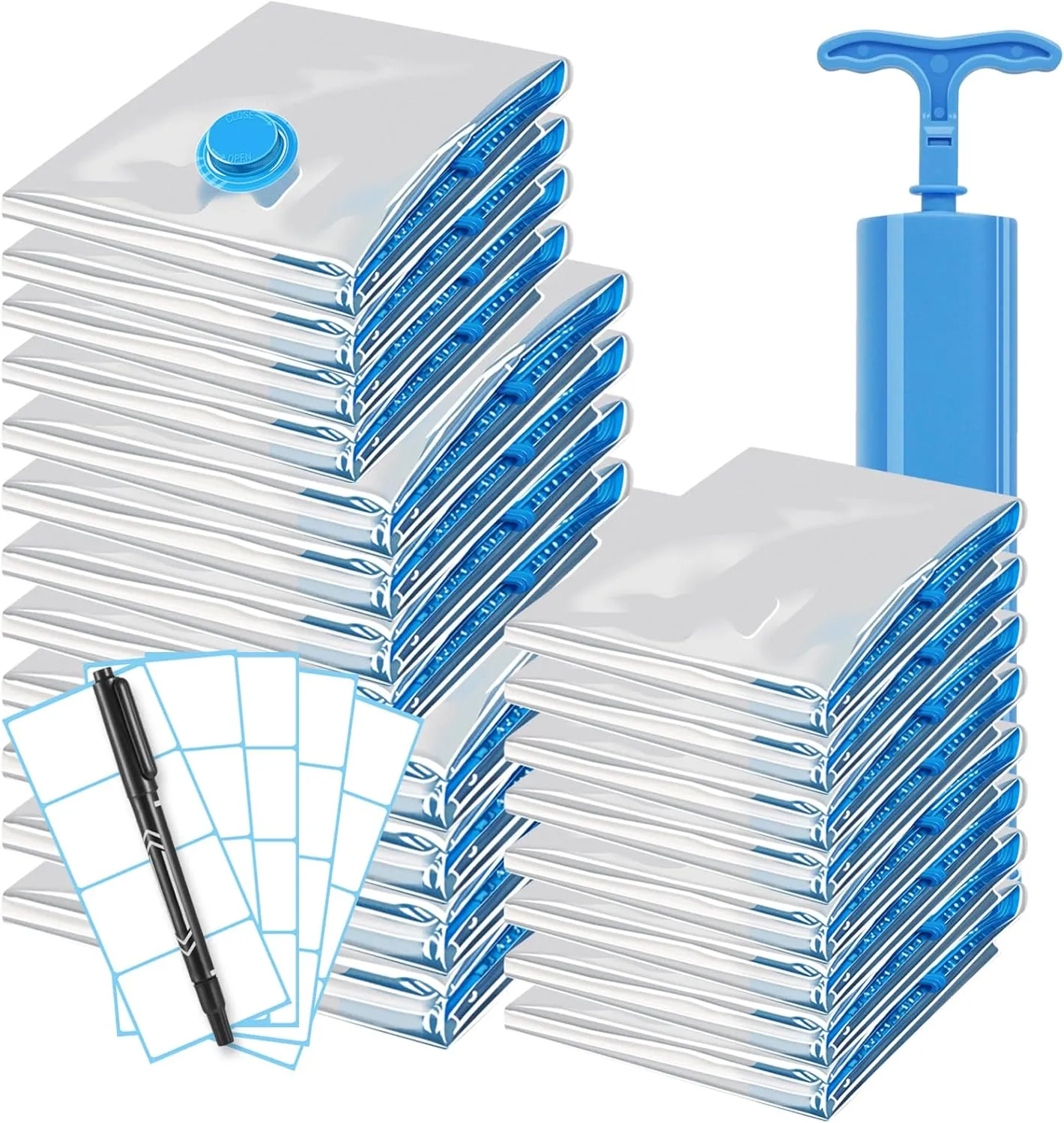 Space Saver Vacuum Storage Bags for Blankets and Comforters - Vacuum Seal Bag for Travel, Clothing and luggage with Hand Pump - 20 Combo Packing Sealed for Clothes