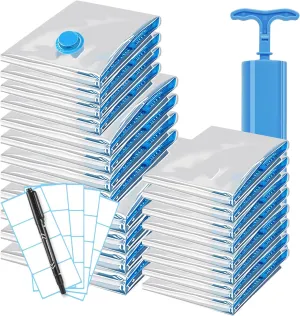 Space Saver Vacuum Storage Bags for Blankets and Comforters - Vacuum Seal Bag for Travel, Clothing and luggage with Hand Pump - 20 Combo Packing Sealed for Clothes