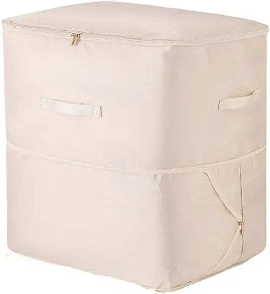 Space Saving Compression Storage Tote Bag Heavy Duty Multipurpose Rectangle Fabric Organizer for Comforters Clothes and Blankets(1pc Beige-XL)