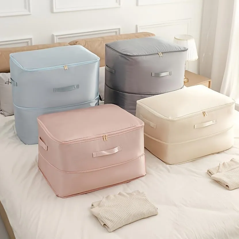 Space Saving Compression Storage Tote Bag Heavy Duty Multipurpose Rectangle Fabric Organizer for Comforters Clothes and Blankets(1pc Beige-XL)