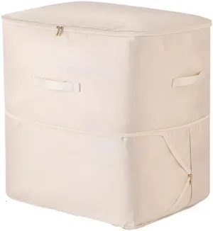 Space Saving Compression Storage Tote Bag Heavy Duty Multipurpose Rectangle Fabric Organizer for Comforters Clothes and Blankets(1pc Beige-XL)
