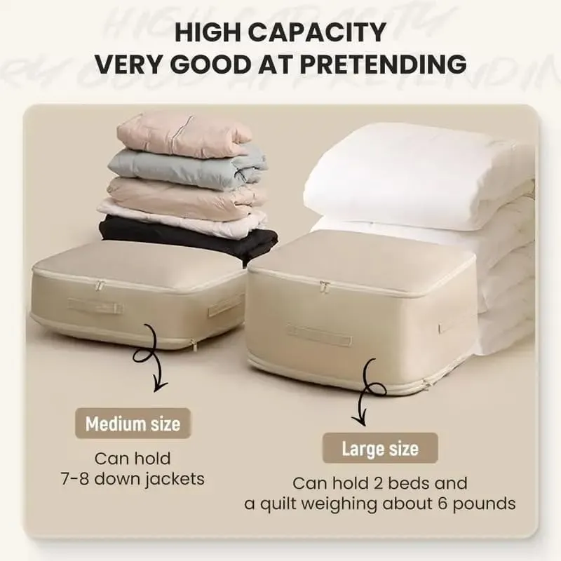 Space Saving Compression Storage Tote Bag Heavy Duty Multipurpose Rectangle Fabric Organizer for Comforters Clothes and Blankets(1pc Beige-XL)