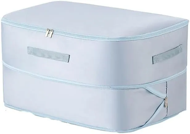 Space Saving Compression Storage Tote Bag Heavy Duty Multipurpose Rectangle Fabric Organizer for Comforters Clothes and Blankets(1pc Blue-L)