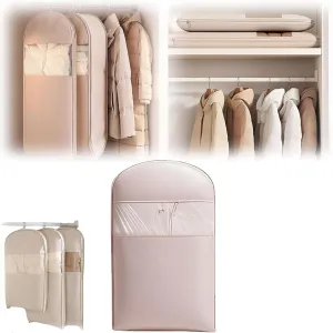 Space Saving Hanging Garment Bag, Space Saving Hanging Garment Bag with Self Compression Zipper, Dust Cover Clothes Bags for down Coat, Transparent Visibility (Pink, X-Large)