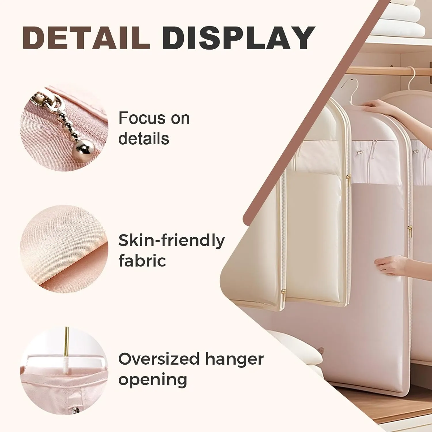 Space Saving Hanging Garment Bag with Self Compression Zipper, 2025 New Creative Closet Clothes Storage Bags, Household Hanging Clothes Dust Cover for Coats,Down,Jackets,Suits (Beige, Large)