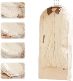 Space Saving Hanging Garment Bag with Self Compression Zipper, 2025 New Hanging Vacuum Storage Bags for Clothes, Dust Cover Clothes Bags for Down Coat (White L)