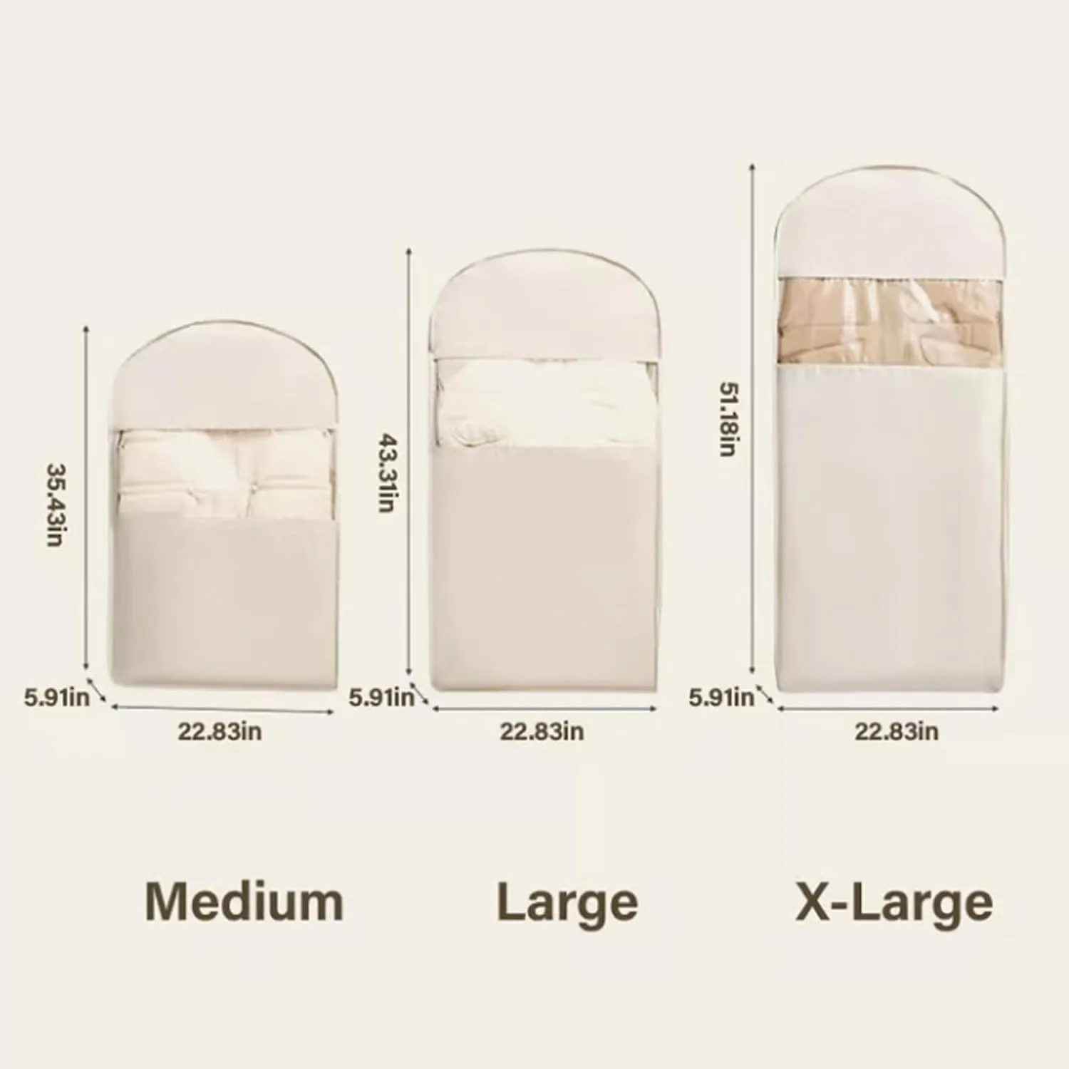 Space Saving Hanging Garment Bag with Self Compression Zipper, 2025 New Space Saving Hanging Protector, Dust Cover Clothes Bags for Down Coat (Beige,L)