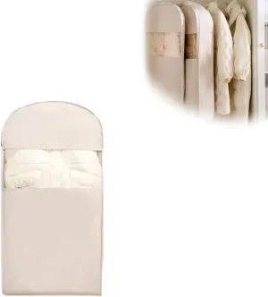 Space Saving Hanging Garment Bag with Self Compression Zipper, 2025 New Space Saving Hanging Protector, Dust Cover Clothes Bags for Down Coat (Beige,L)