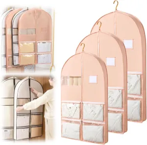 Space Saving Hanging Garment Bag with Self Compression Zipper, 2025 Upgraded Garment Bags for Travel & Home Hanging Clothes, Dust Cover Clothes Bags for Down Coat (pink)