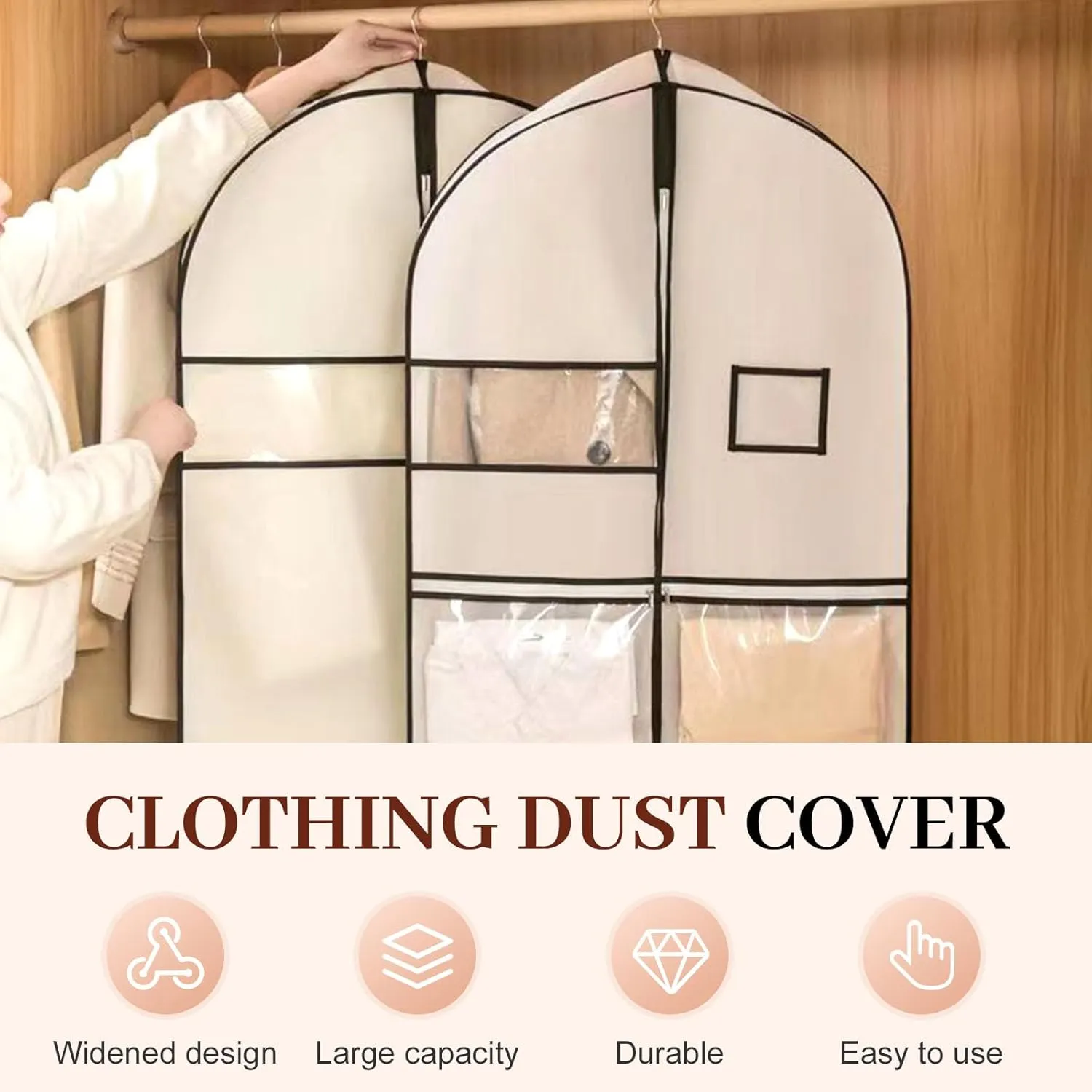Space Saving Hanging Garment Bag with Self Compression Zipper, 2025 Upgraded Garment Bags for Travel & Home Hanging Clothes, Dust Cover Clothes Bags for Down Coat (pink)