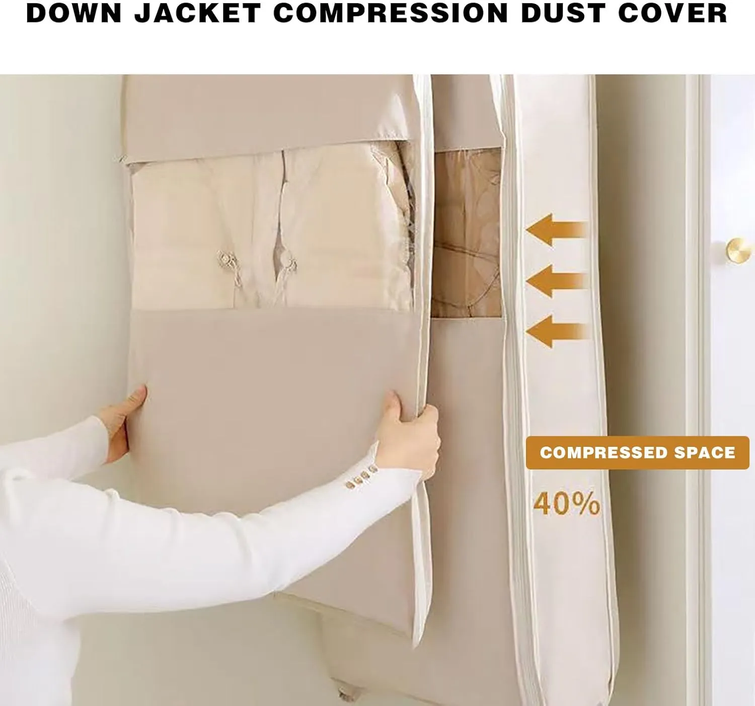 Space Saving Hanging Garment Bag With Self Compression Zipper, Coat Storage Bag Hanging, Compression Garment Bags For Hanging Clothes, Down Coat Compression Dust Cover for Closet Storage (Medium)