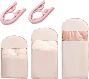 Space Saving Hanging Garment Bag with Self Compression Zipper Down Coat Compression Dust Cover 2025 Upgrade Space Saving Hanging Bag with transparent window (Pink, L)