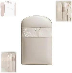 Space Saving Hanging Garment Bag with Self Compression Zipper – Dust Cover Clothes Bags for Down Coat, Suit & Dress – Closet Organizer Garment Bags for Hanging Clothes & Travel Storage (Beige, M)