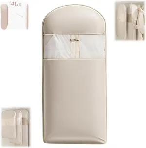 Space Saving Hanging Garment Bag with Self Compression Zipper – Dust Cover Clothes Bags for Down Coat, Suit & Dress – Closet Organizer Garment Bags for Hanging Clothes & Travel Storage (Beige, XL)
