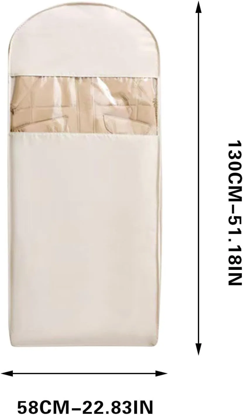 Space Saving Hanging Garment Bag with Self Compression Zipper, Garment Bags for Hanging Clothes, Space Saving Hanging Garment Bag, Down Coat Dust Cover Clothes Bags, Transparent Visibility (Beige, L)