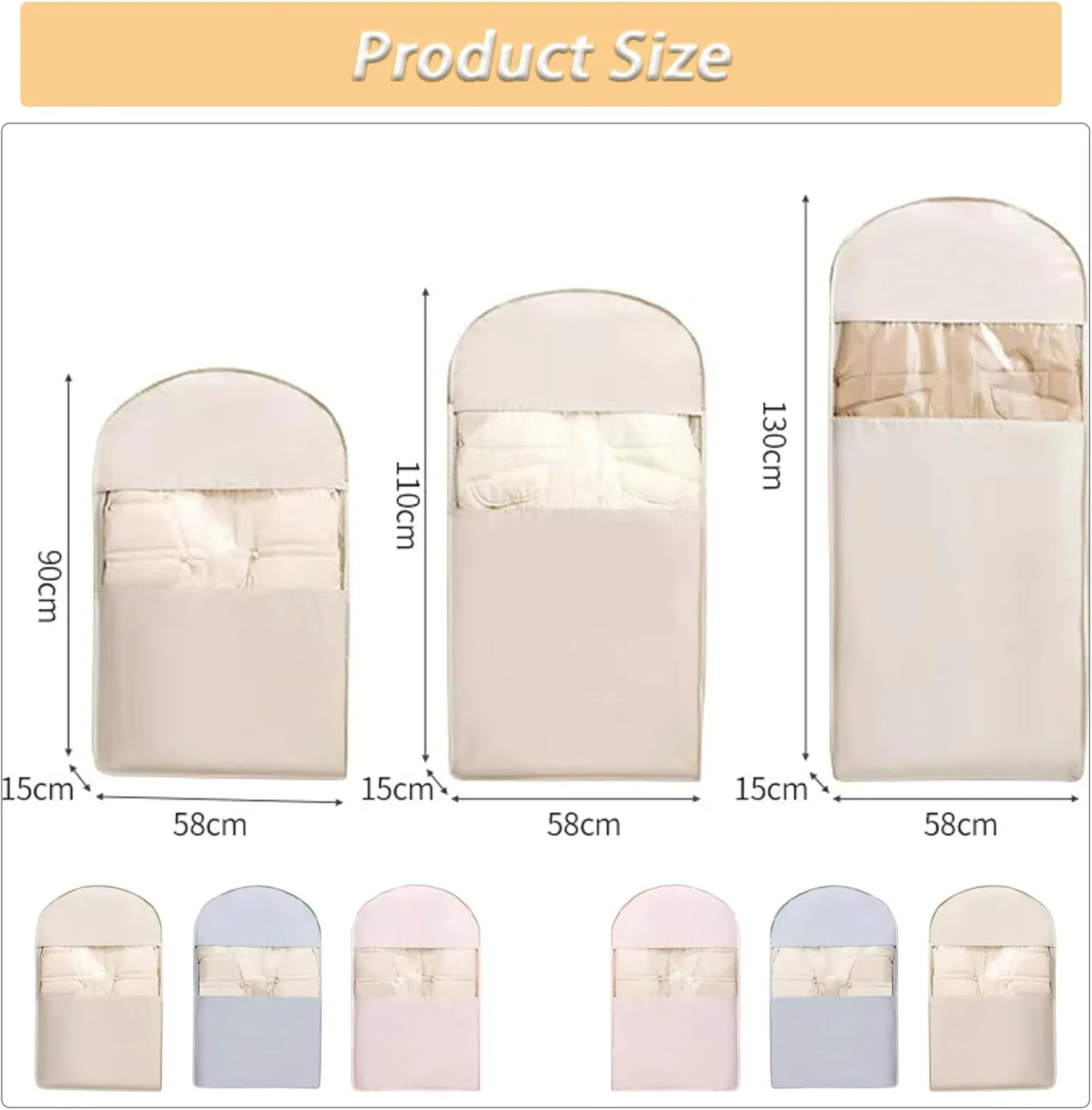 Space Saving Hanging Garment Bag with Self Compression Zipper Gray, Cover Clothes Bags for Down Coat Travel Bags with Hanger (Beige, 3Pcs)