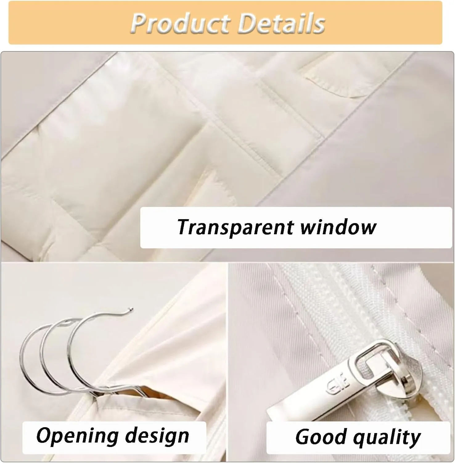 Space Saving Hanging Garment Bag with Self Compression Zipper Gray, Cover Clothes Bags for Down Coat Travel Bags with Hanger (Beige, 3Pcs)