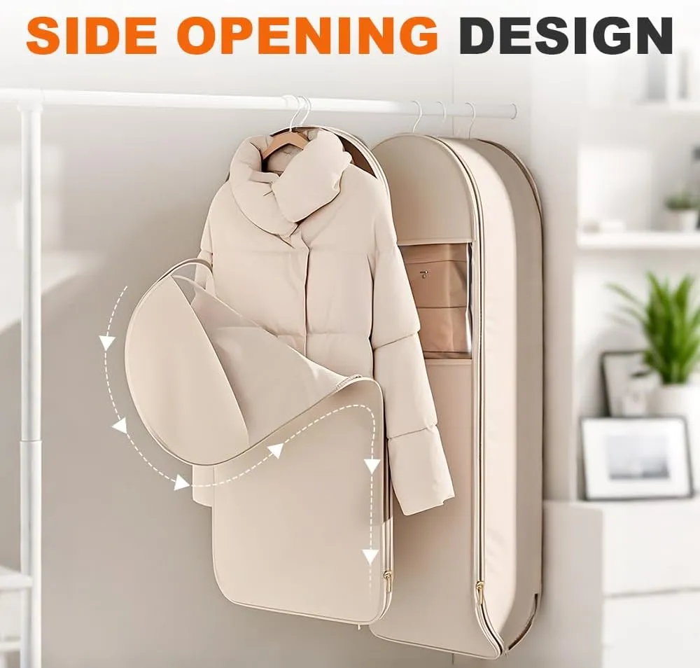 Space Saving Hanging Garment Bag with Self Compression Zipper, Space Saver Closet Organizers,Dust Cover Clothes Bags for Down Coat (Transparent, XL)