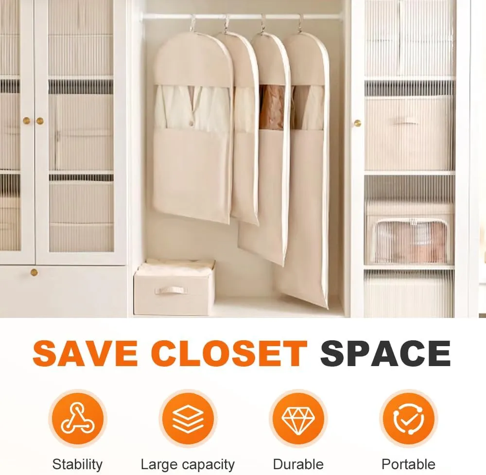 Space Saving Hanging Garment Bag with Self Compression Zipper, Space Saver Closet Organizers,Dust Cover Clothes Bags for Down Coat (Transparent, XL)