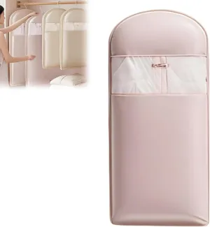 Space Saving Hanging Garment Bag with Self Compression Zipper, Space Saver Coat Storage Bag, Dust Cover Clothes Bags for down Coat, Travel Bags with Hanger, For Closet Storage (Pink, XL)