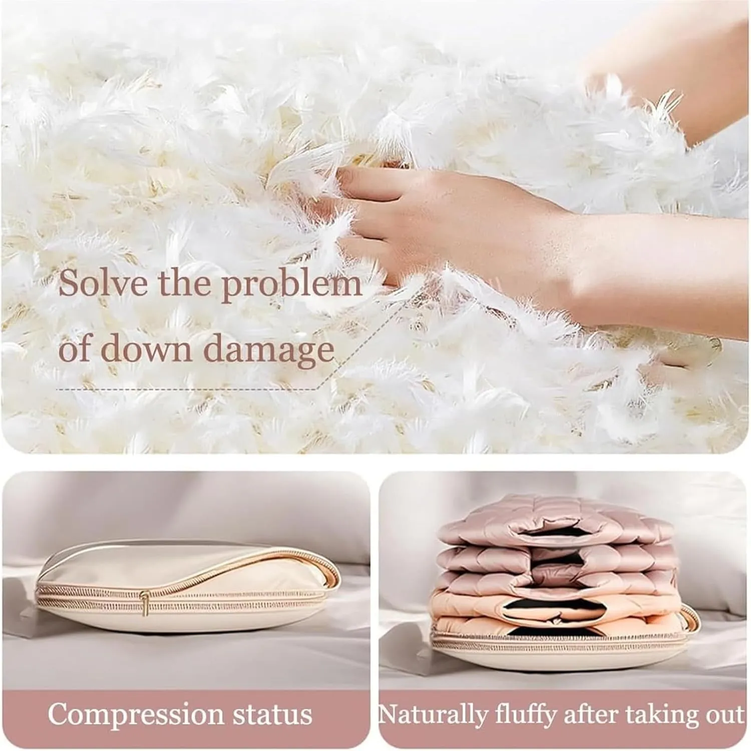 Space Saving Hanging Garment Bag with Self Compression Zipper, Space Saver Dress Bags for Hanging Clothes Organizers and Storage, Dust Cover Clothes Bags for Down Coat (Pink, L-43.3 * 22.8 * 5.9in)