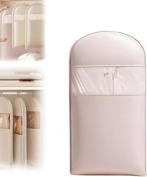 Space Saving Hanging Garment Bag with Self Compression Zipper, Space Saver Dress Bags for Hanging Clothes Organizers and Storage, Dust Cover Clothes Bags for Down Coat (Pink, L-43.3 * 22.8 * 5.9in)