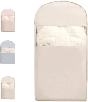 Space Saving Hanging Garment Bag with Self Compression Zipper, Space Saving Hanging Protector for Down Coat, Down Coat Compression Dust Cover for Closet Storage (Beige, L)