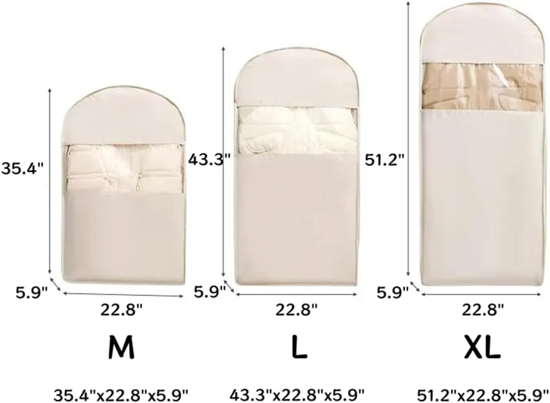 Space Saving Hanging Garment Bag with Self Compression Zipper, Space Saving Hanging Protector for Down Coat, Garment Duffle Bags for Travel (Pink,M L XL)