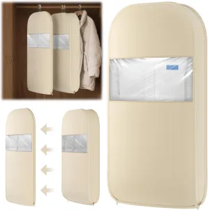 Space Saving Hanging Garment Bag with Self Compression Zipper, Thick Dustproof Garment Bags for Hanging Clothes, Space Saving Garment Bags with Compression Zip Technology (Beige, 44 * 23 * 6IN)