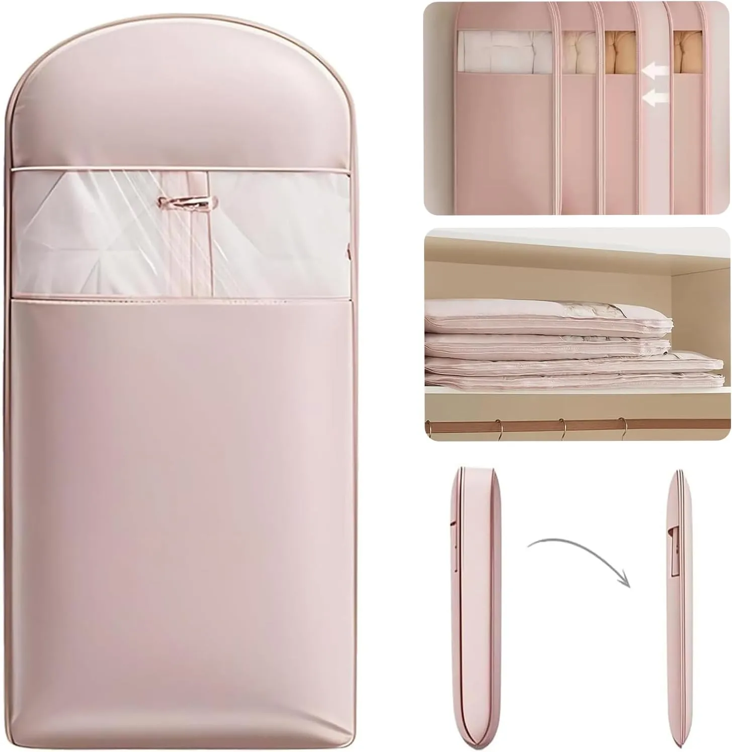 Space Saving Hanging Garment Bag with Self Compression Zipper,Space Saving Hanging Protector for Down Coat, Transparent Visibility Space Savin gown Coat Compression Dust Cover for Closet Storage