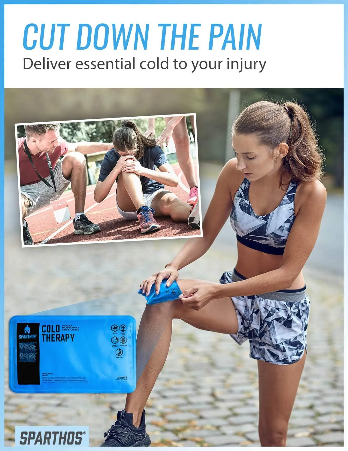 Sparthos Ice Packs for Injuries - Reusable Soft Gel Hot Cold Icepack - First Aid Pain Relief Wrap Bag Flexible Pack - Instant Icing Compress - Fits Knee, Shoulder, Elbow (Medium   Cover, Pack of 1)