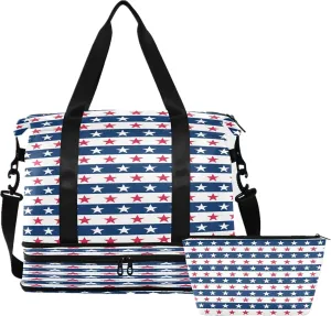Sport Travel Duffle Bag Large Gym Tote Bag for Women,Independence Day Weekender Bag with Shoe Compartment,Ladies Beach Bag Overnight Bag Luggage Bag with Wet Bag