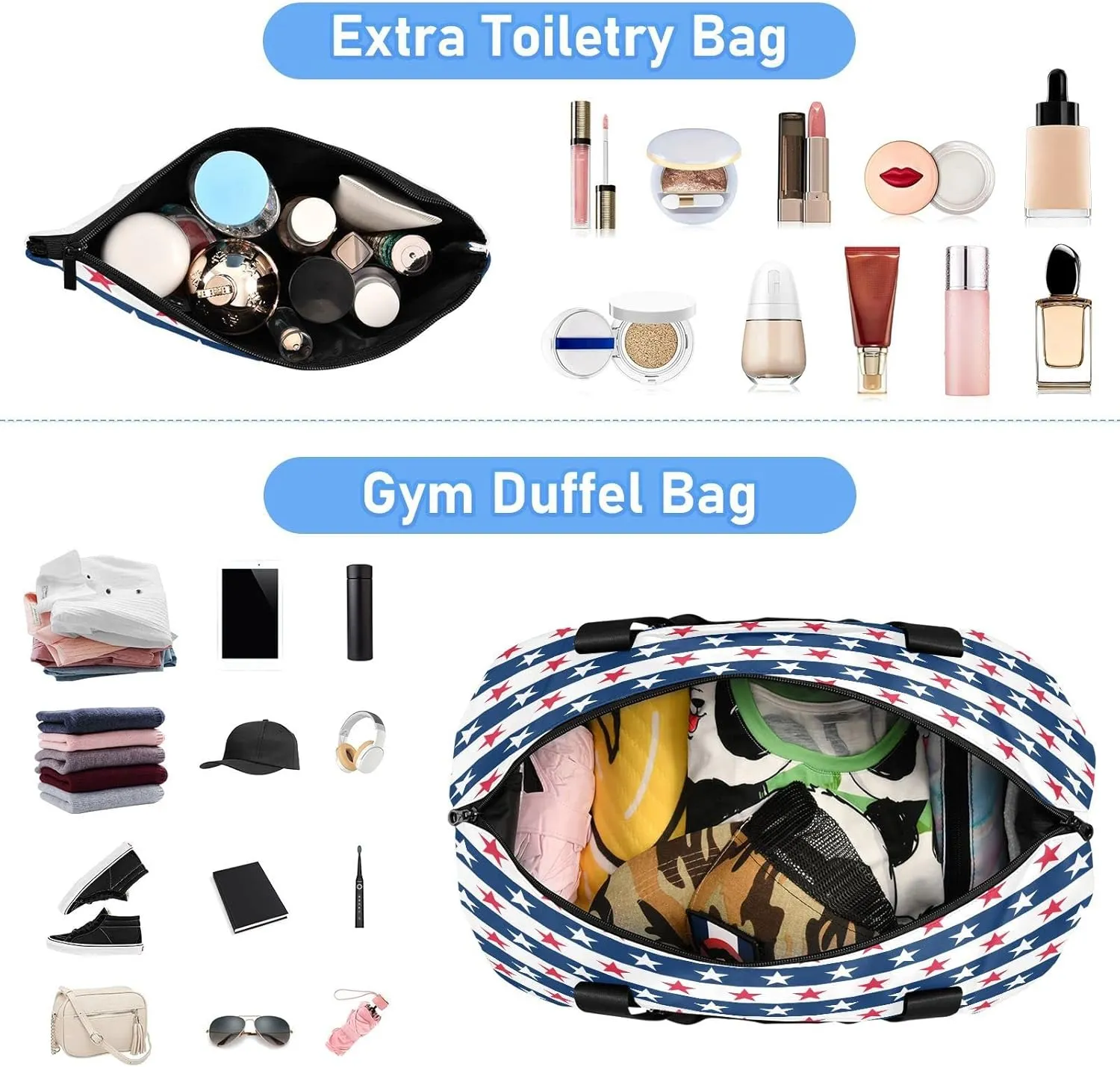 Sport Travel Duffle Bag Large Gym Tote Bag for Women,Independence Day Weekender Bag with Shoe Compartment,Ladies Beach Bag Overnight Bag Luggage Bag with Wet Bag