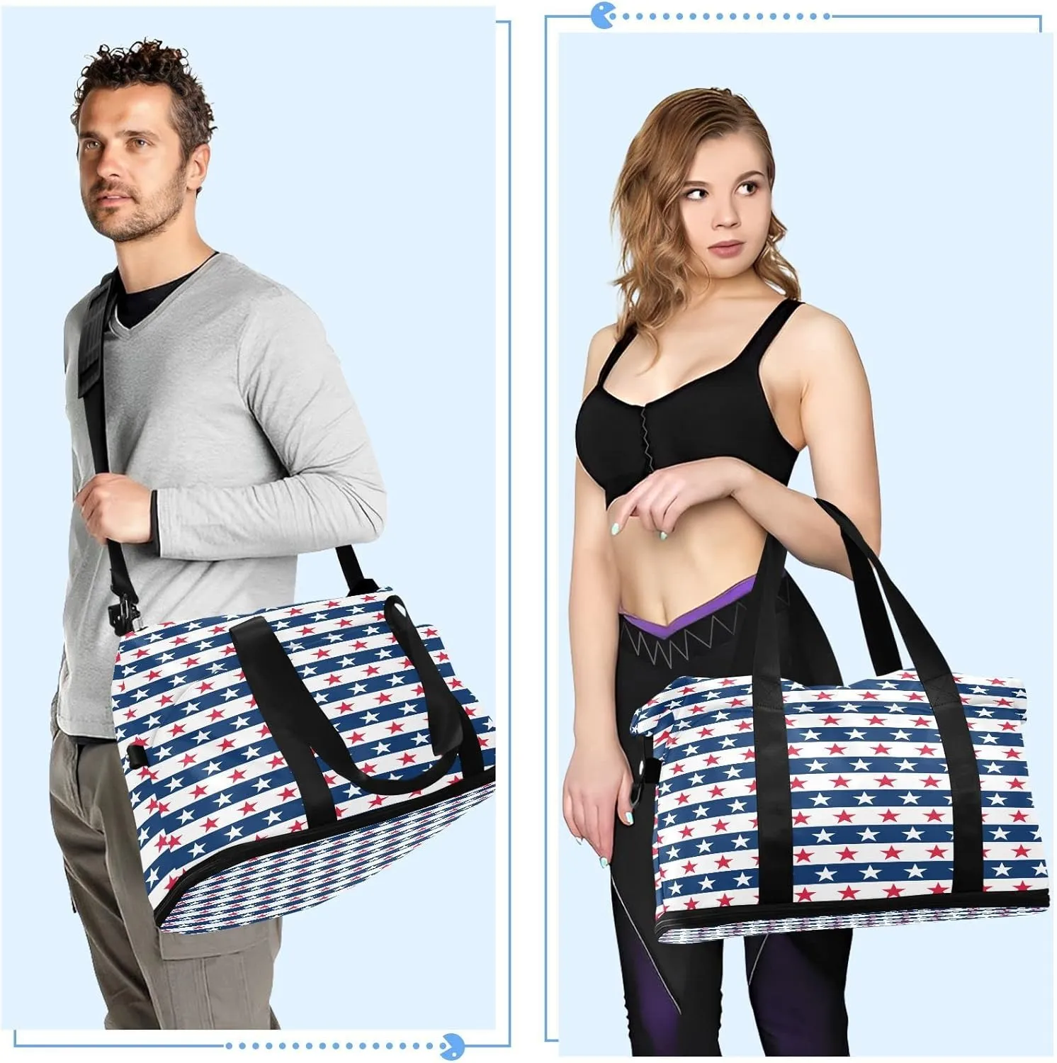 Sport Travel Duffle Bag Large Gym Tote Bag for Women,Independence Day Weekender Bag with Shoe Compartment,Ladies Beach Bag Overnight Bag Luggage Bag with Wet Bag