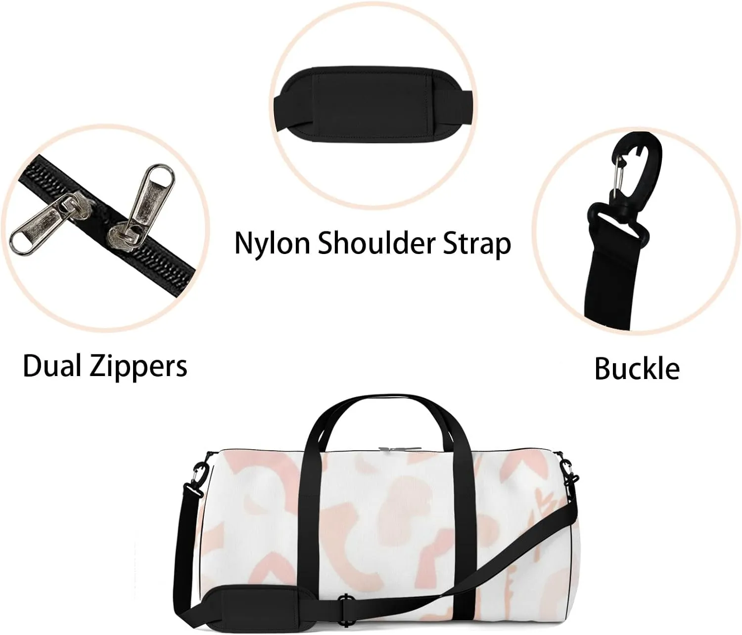 Sports Gym Bag for Women and Men Waterproof Abstract Simple Boho Shapes Pink Duffel Bag Lightweight Carryon Traveling Boarding Gripsack