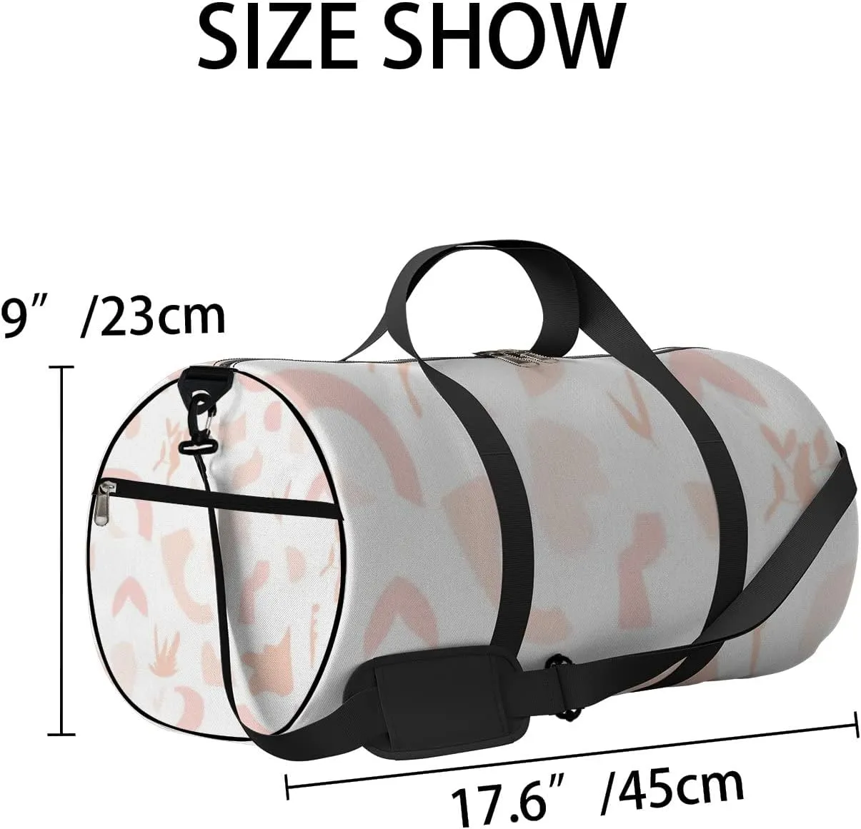 Sports Gym Bag for Women and Men Waterproof Abstract Simple Boho Shapes Pink Duffel Bag Lightweight Carryon Traveling Boarding Gripsack