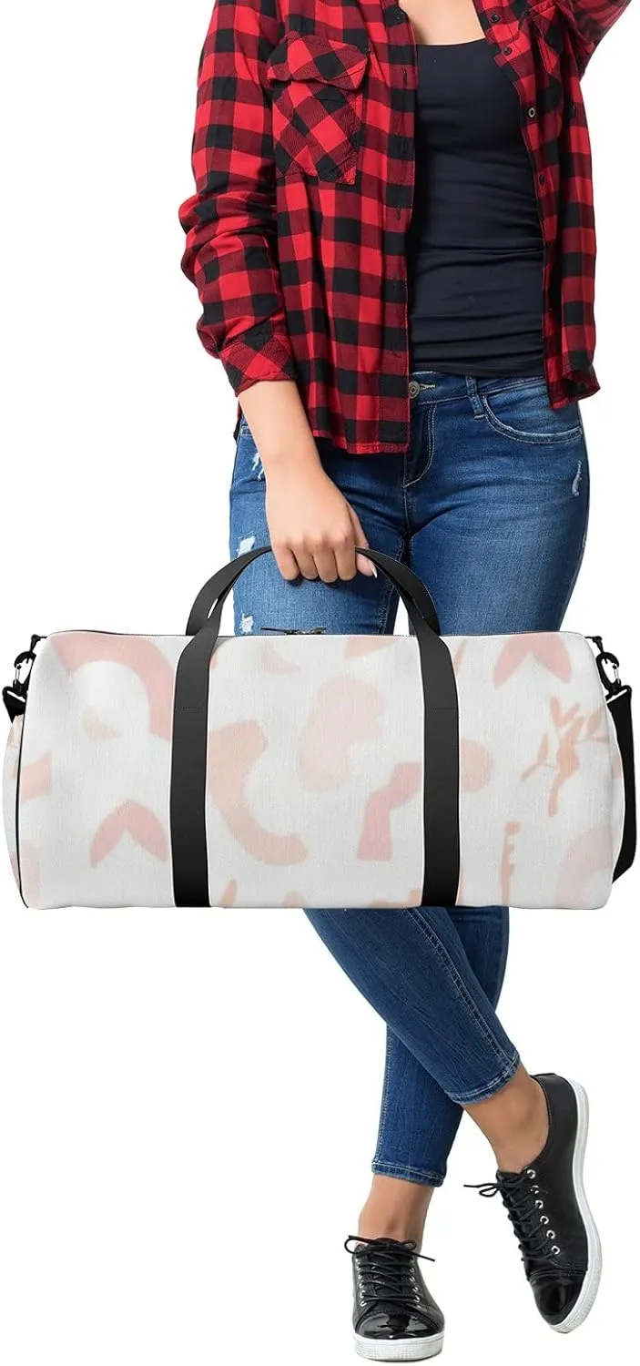 Sports Gym Bag for Women and Men Waterproof Abstract Simple Boho Shapes Pink Duffel Bag Lightweight Carryon Traveling Boarding Gripsack