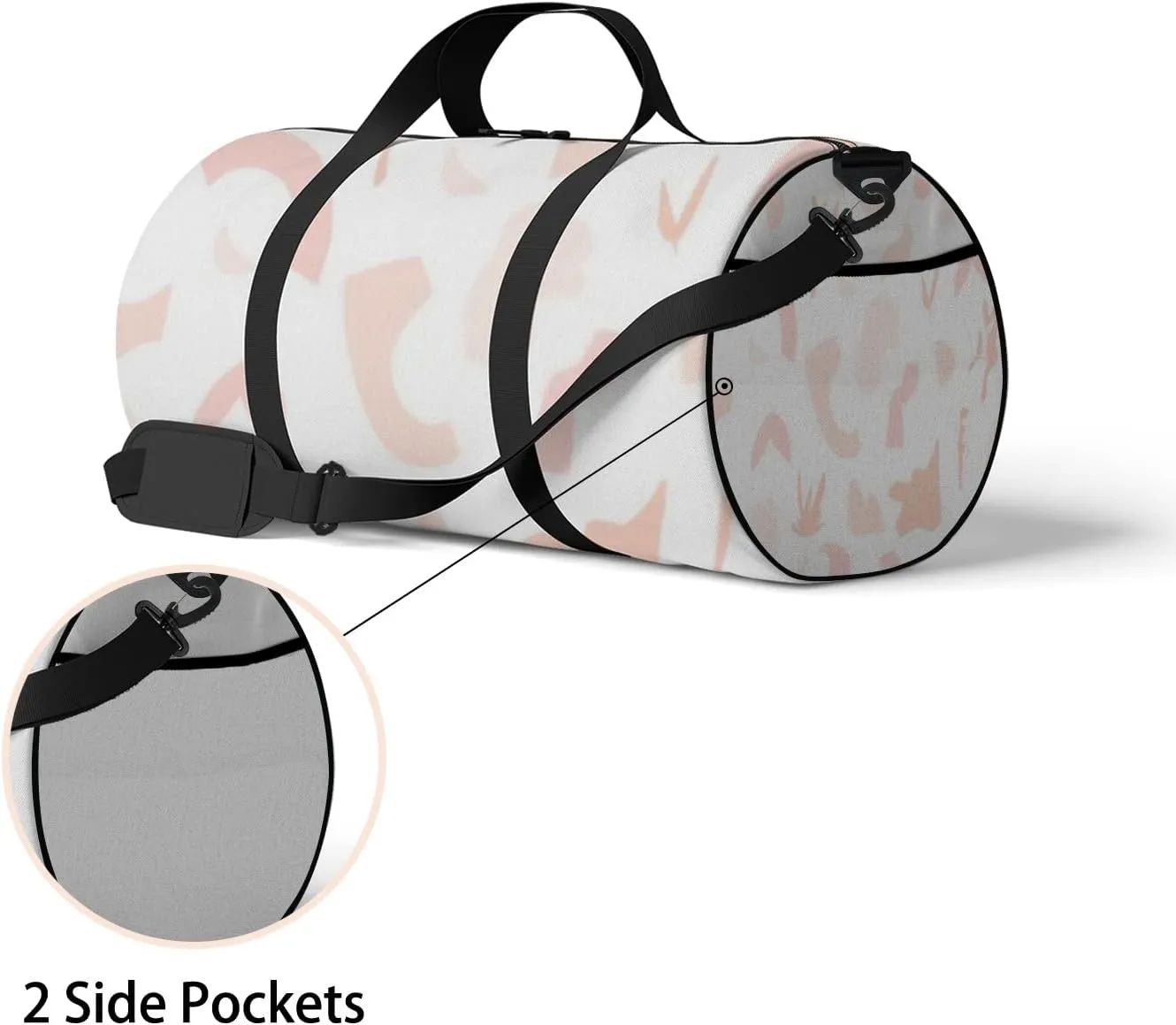 Sports Gym Bag for Women and Men Waterproof Abstract Simple Boho Shapes Pink Duffel Bag Lightweight Carryon Traveling Boarding Gripsack