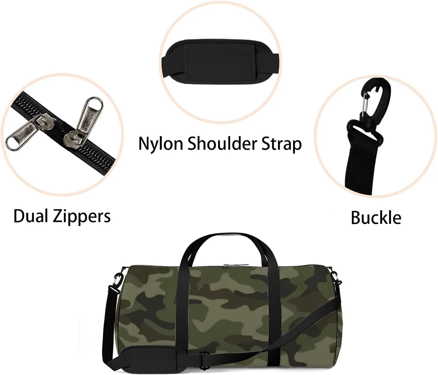 Sports Gym Bag for Women and Men Waterproof Camouflage Pattern Abstract Green Duffel Bag Lightweight Carryon Traveling Boarding Gripsack