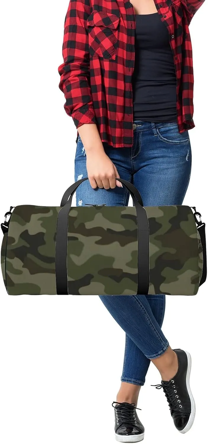 Sports Gym Bag for Women and Men Waterproof Camouflage Pattern Abstract Green Duffel Bag Lightweight Carryon Traveling Boarding Gripsack