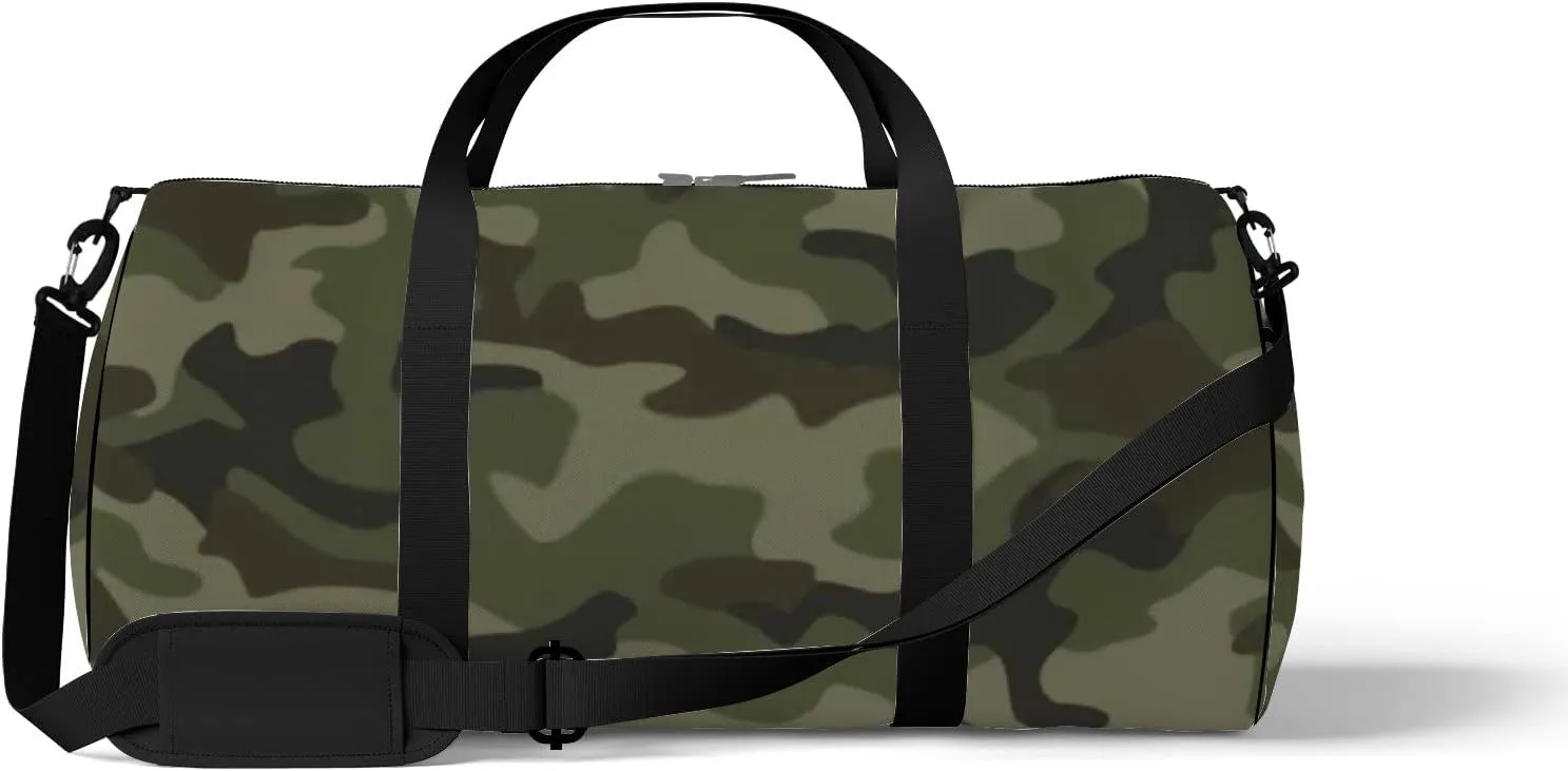 Sports Gym Bag for Women and Men Waterproof Camouflage Pattern Abstract Green Duffel Bag Lightweight Carryon Traveling Boarding Gripsack