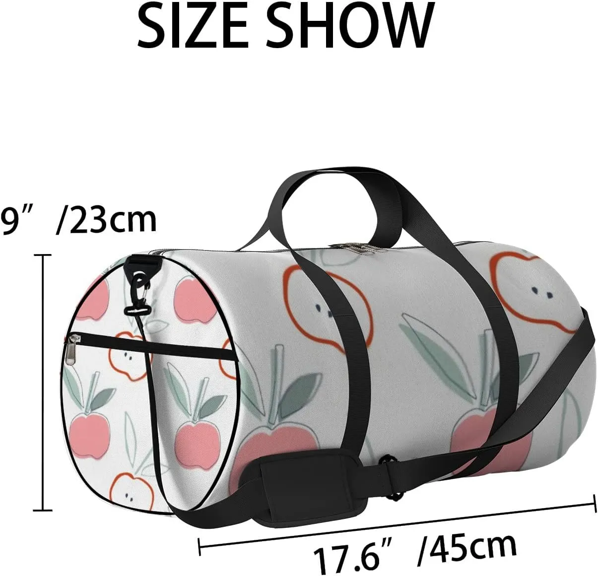 Sports Gym Bag for Women and Men Waterproof Childish Apples Leaf Hand Drawn Sketch Pattern Duffel Bag Lightweight Carryon Traveling Boarding Gripsack