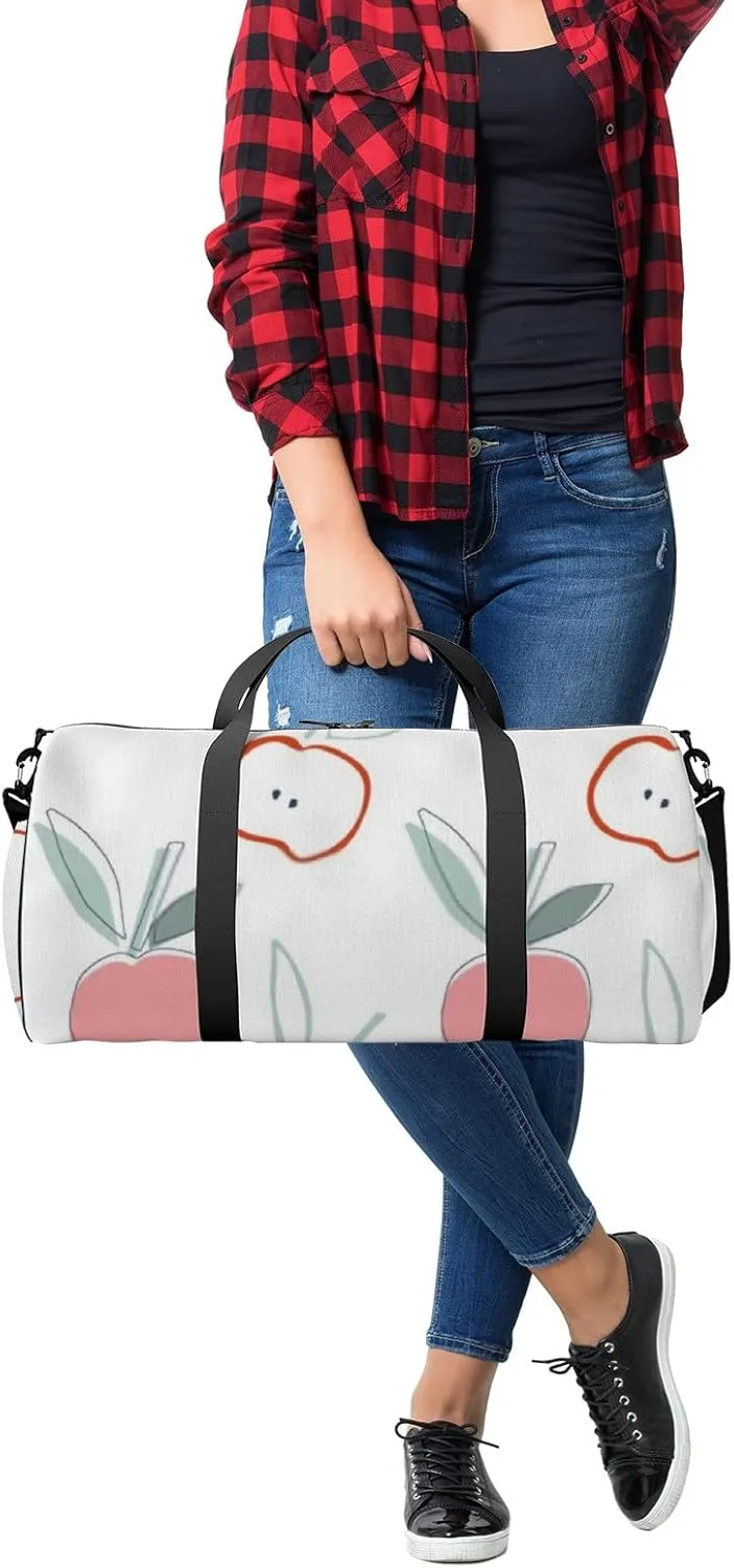 Sports Gym Bag for Women and Men Waterproof Childish Apples Leaf Hand Drawn Sketch Pattern Duffel Bag Lightweight Carryon Traveling Boarding Gripsack