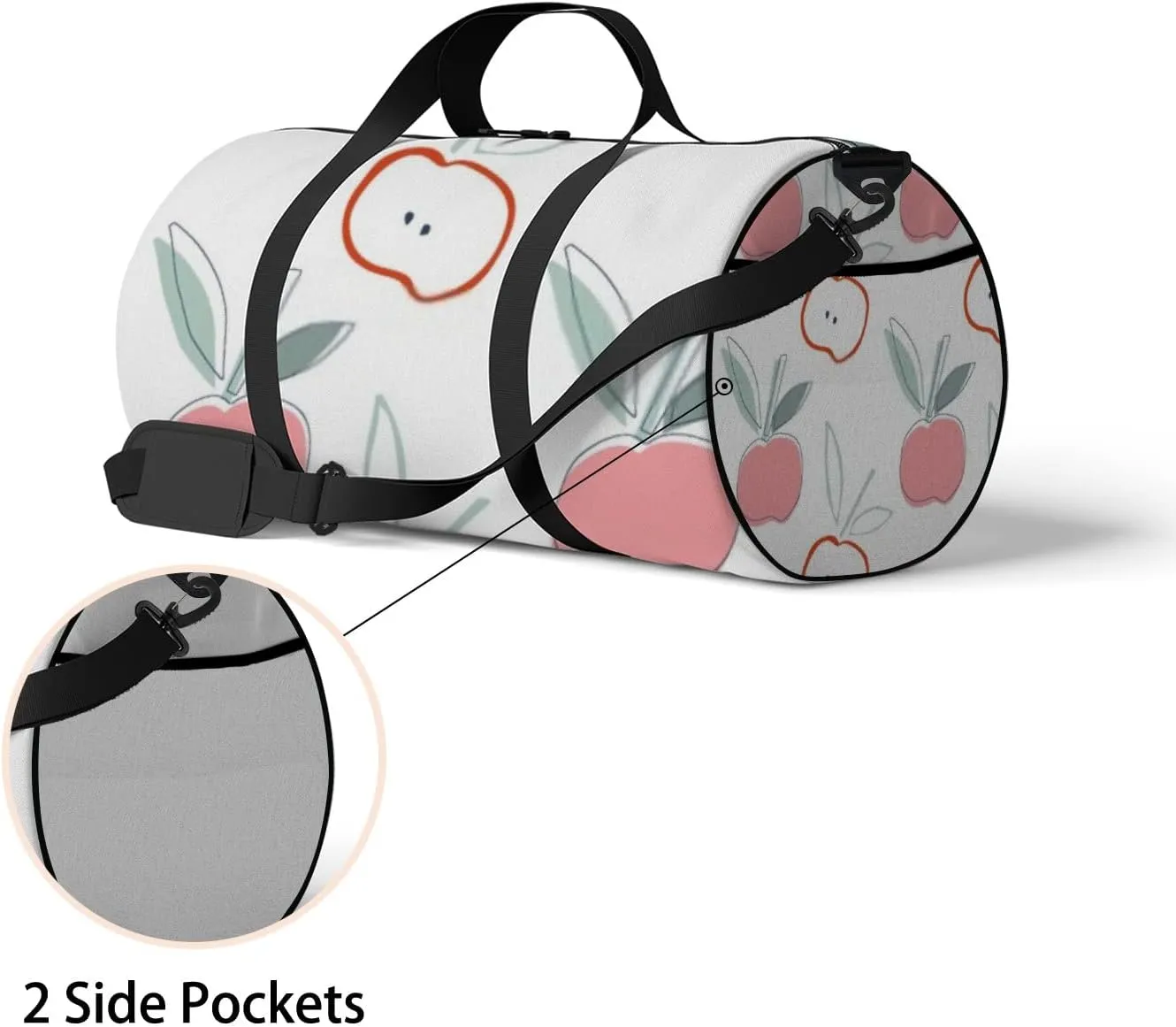 Sports Gym Bag for Women and Men Waterproof Childish Apples Leaf Hand Drawn Sketch Pattern Duffel Bag Lightweight Carryon Traveling Boarding Gripsack