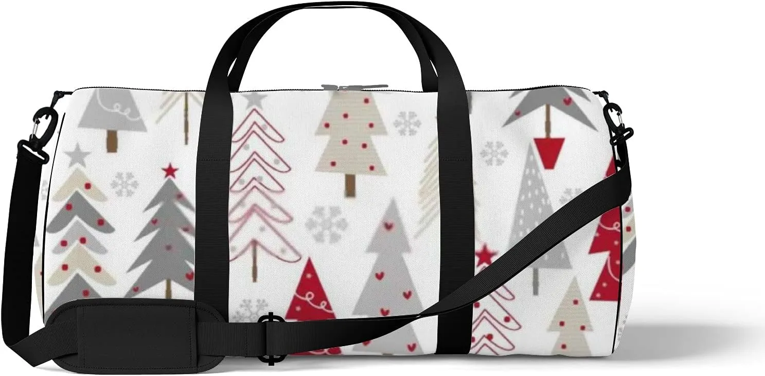 Sports Gym Bag for Women and Men Waterproof Christmas Trees White Duffel Bag Lightweight Carryon Traveling Boarding Gripsack