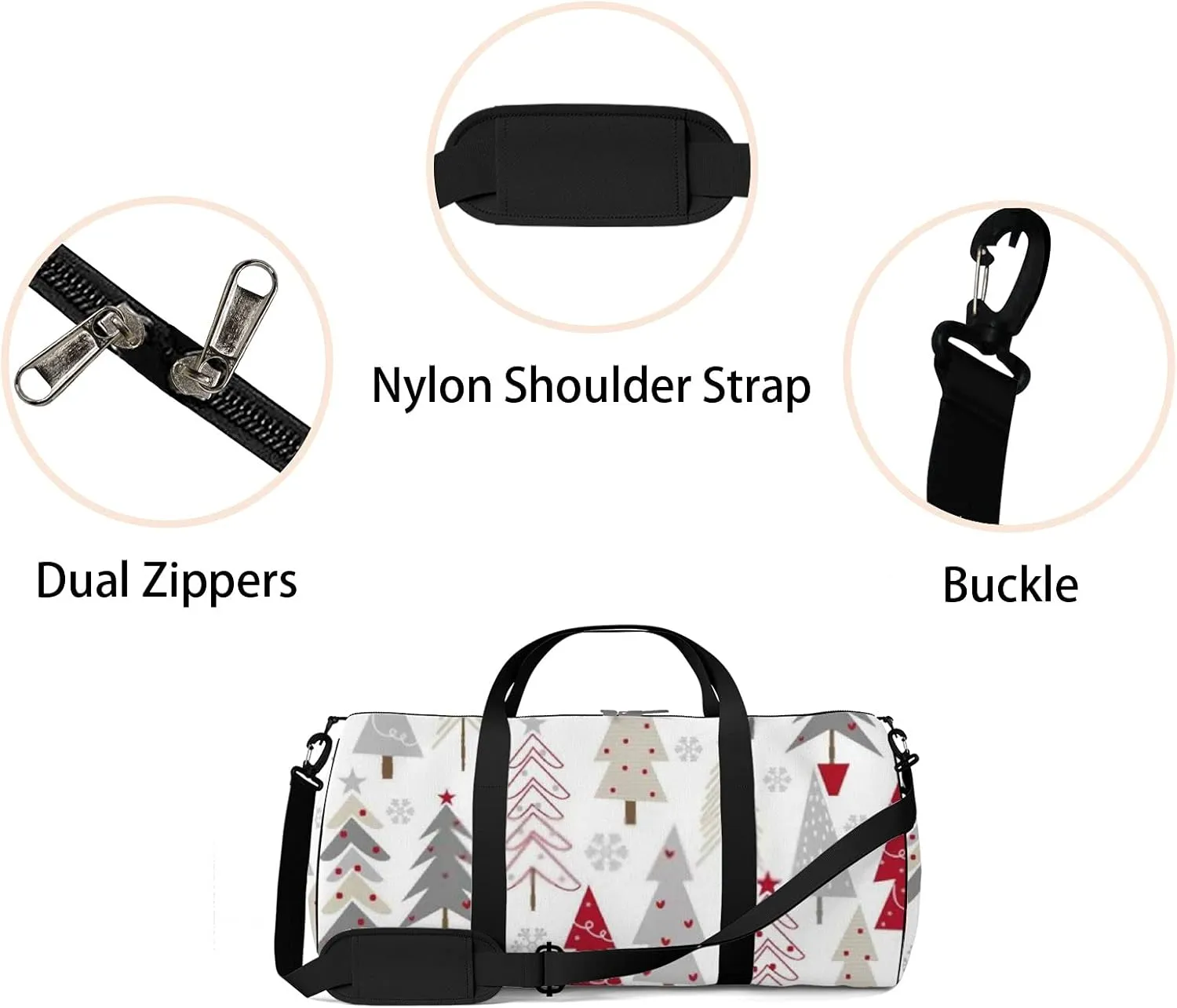 Sports Gym Bag for Women and Men Waterproof Christmas Trees White Duffel Bag Lightweight Carryon Traveling Boarding Gripsack