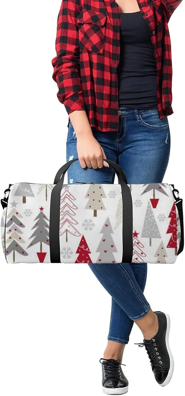 Sports Gym Bag for Women and Men Waterproof Christmas Trees White Duffel Bag Lightweight Carryon Traveling Boarding Gripsack