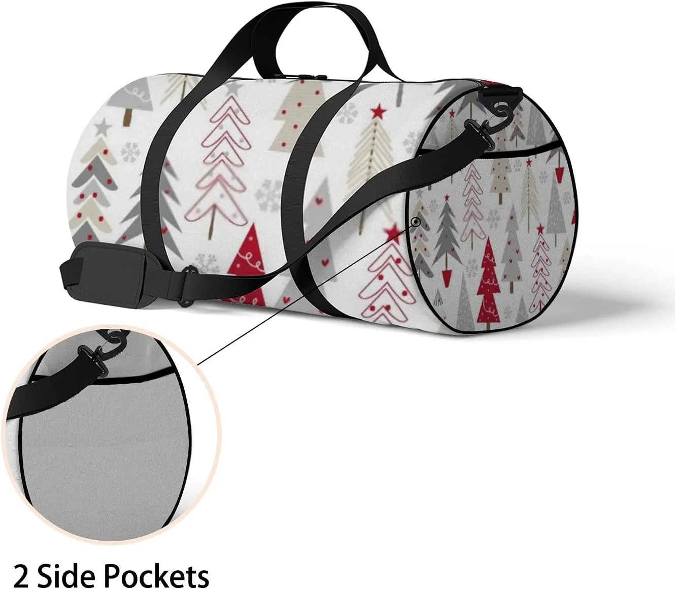 Sports Gym Bag for Women and Men Waterproof Christmas Trees White Duffel Bag Lightweight Carryon Traveling Boarding Gripsack