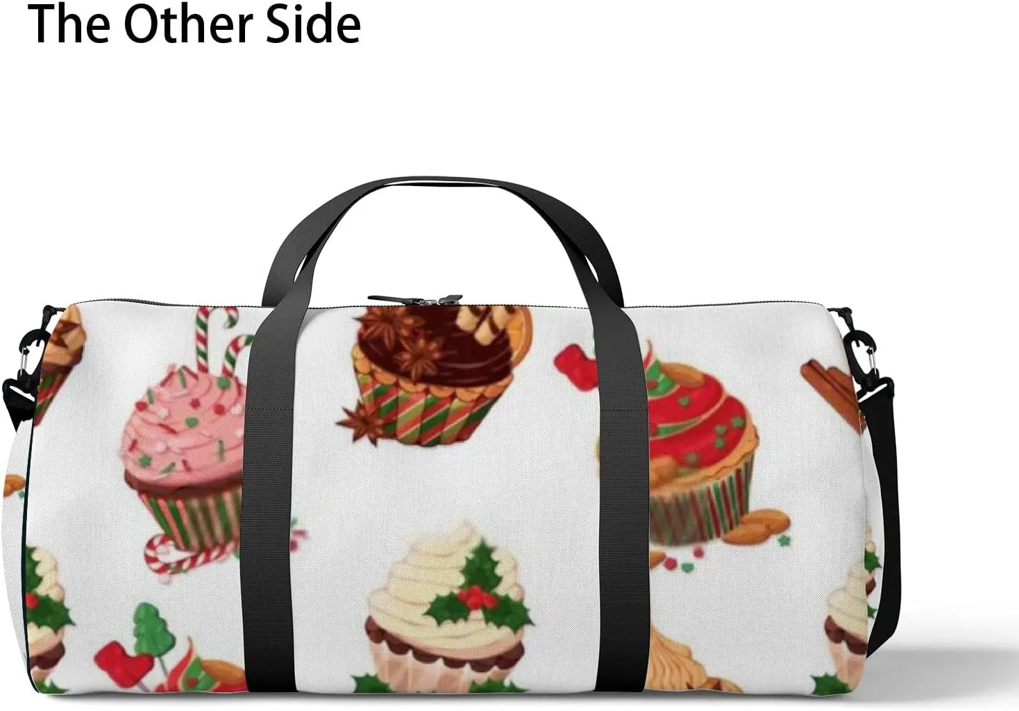 Sports Gym Bag for Women and Men Waterproof Colorful Christmas Cupcakes Pattern Duffel Bag Lightweight Carryon Traveling Boarding Gripsack